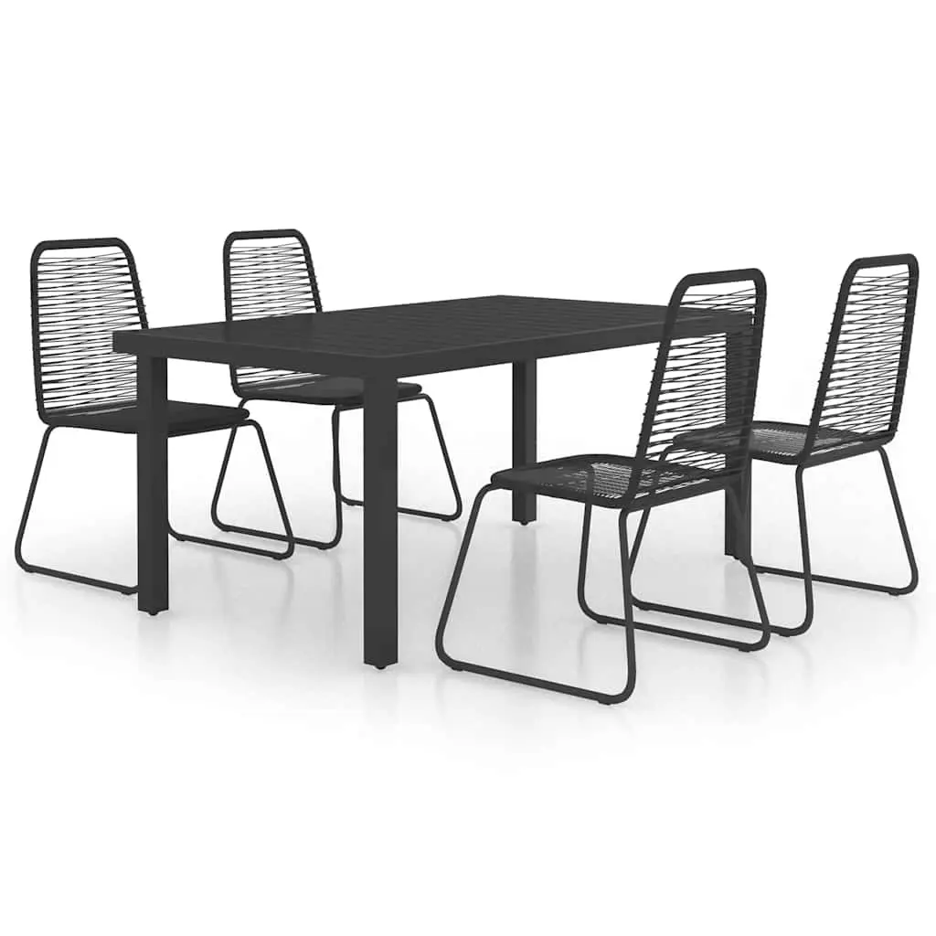 Outdoor Dining Set PVC Rattan Steel Aluminium 5 Piece Black