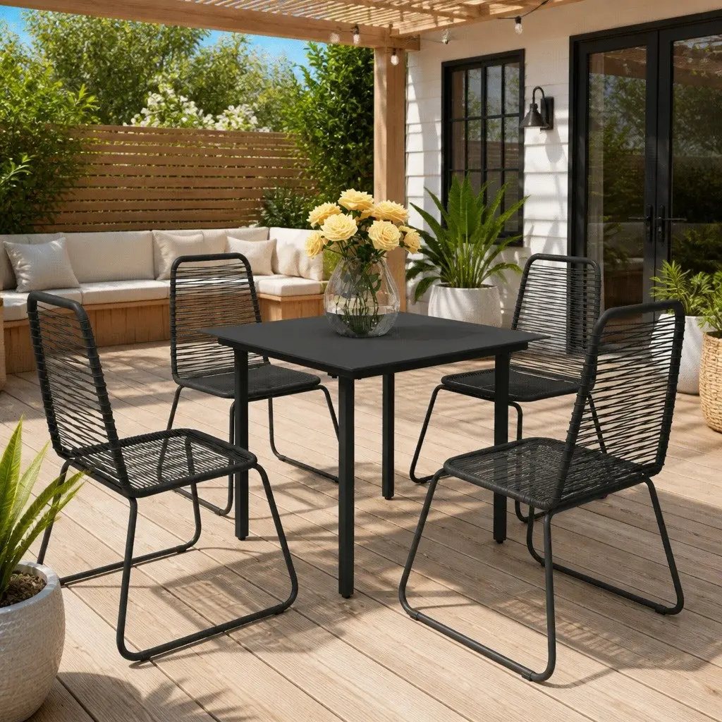 5 Piece Black PVC Rattan Outdoor Dining Set
