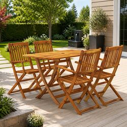 Sturdy 5 Piece Folding Outdoor Dining Set in Brown