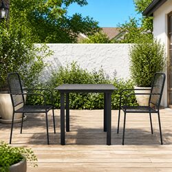 Durable 3 Piece Garden Dining Set with Black Glass Top