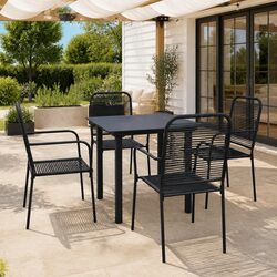 Durable 5 Piece Outdoor Dining Set with Black Glass Top
