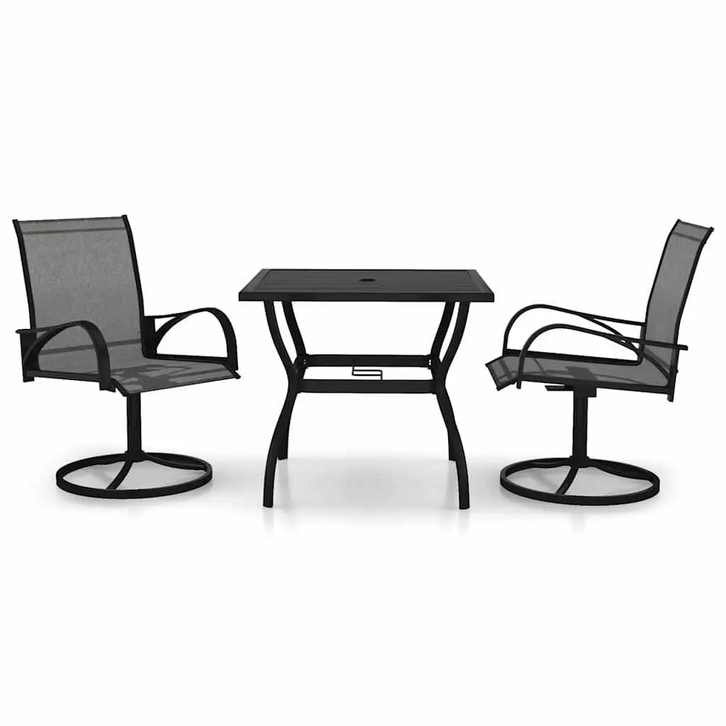 3 Piece Garden Furniture Set Grey Textilene Chairs Steel Frame Outdoor Dining