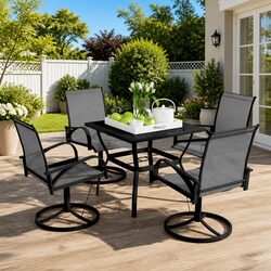 Sturdy 5 Piece Garden Dining Set with Swivel Chairs