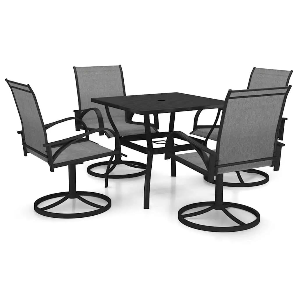 Garden Dining Set Steel Textilene 5 Piece Grey