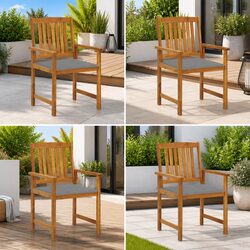 Set of 4 Premium Outdoor Garden Chairs with Grey Cushions