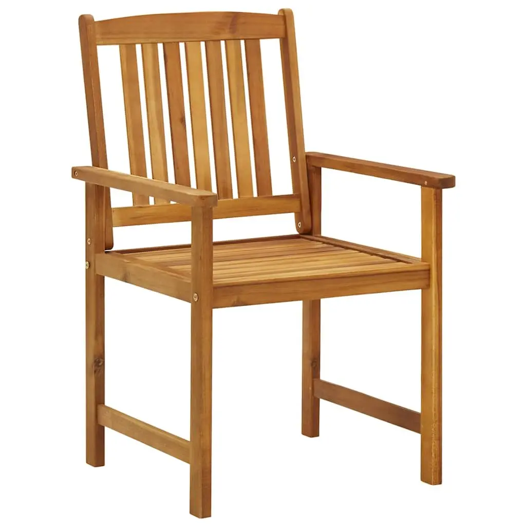 Outdoor Garden Chairs Set of 4 Grey Cushions Slatted Wooden Seating