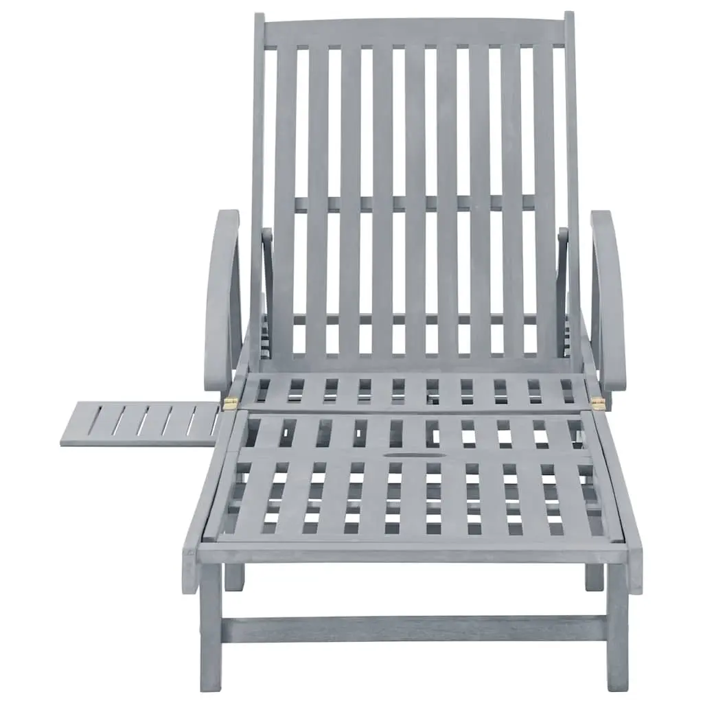 Sun Lounger Solid Acacia Wood Grey Wash Adjustable Backrest Cushion with Wheels