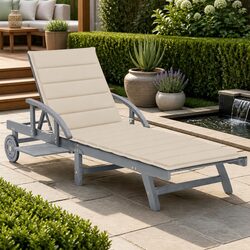 Solid Wood Sun Lounger with Adjustable Backrest and Wheels