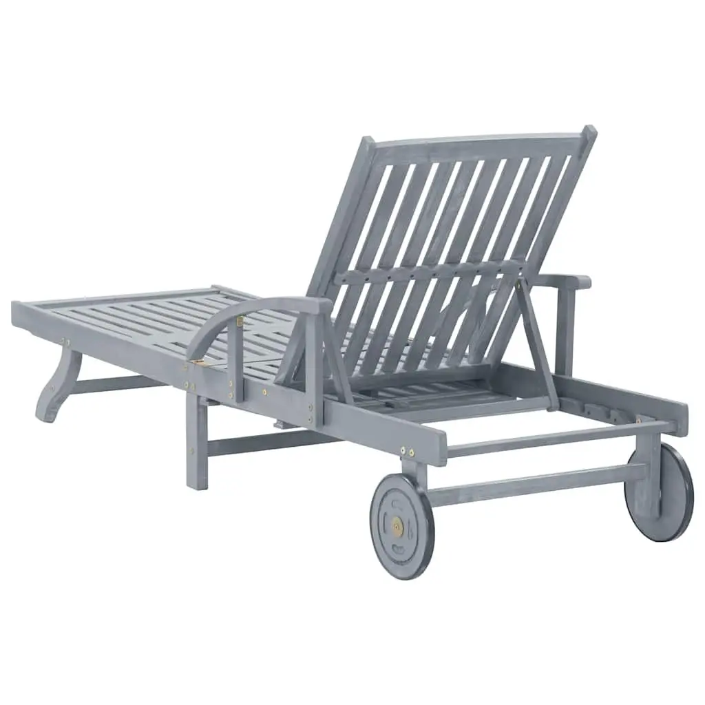 Wooden Sun Lounger Solid Acacia Wood Adjustable Backrest Grey