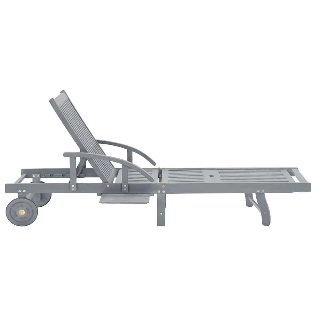 Wooden Sun Lounger Solid Acacia Wood Adjustable Backrest Grey