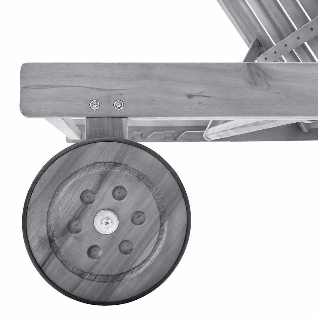 Sun Lounger Acacia Wood Grey Adjustable Backrest with Cushion