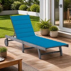 Adjustable Grey Wooden Sun Lounger with Cushion