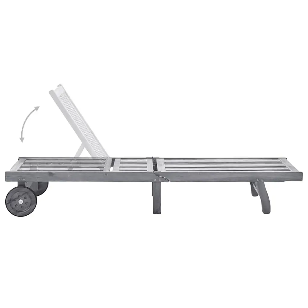 Adjustable Grey Wooden Sun Lounger with Cushion