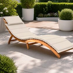 High-Quality Wooden Sun Lounger with Cushion for Outdoor Use