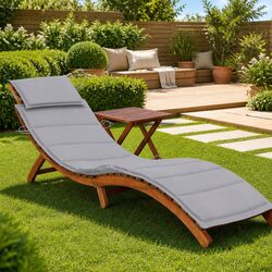 Wooden Sun Lounger with Cushion and Integrated Table