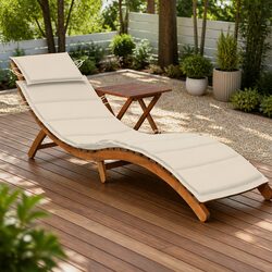 Sturdy Wooden Garden Sun Lounger with Table & Cushion
