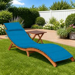 Wooden Garden Sun Lounger with Side Table and Cushion