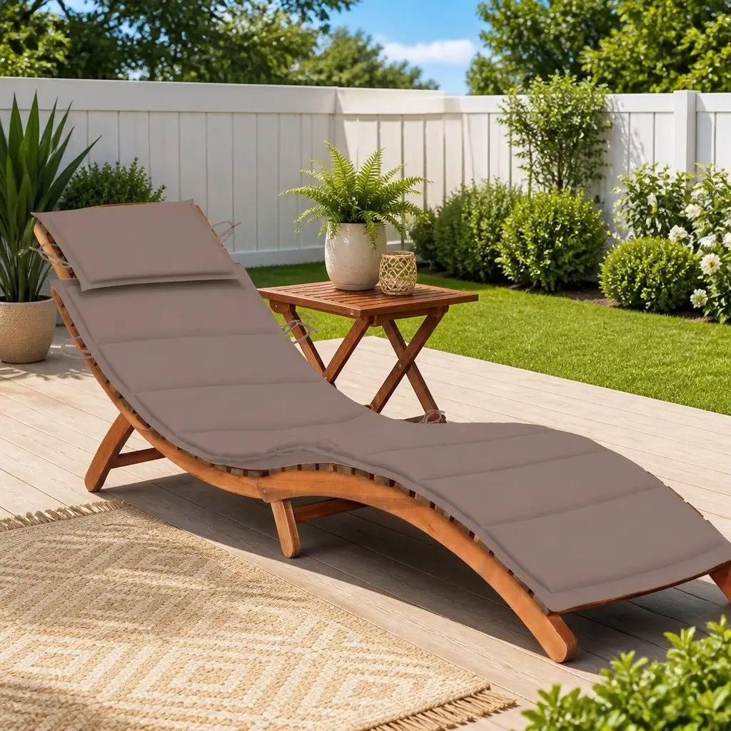 Sun Lounger with Integrated Table and Cushion