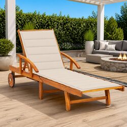 Adjustable Sun Lounger with Wheels and Cushion for Patio