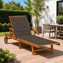 Sun Lounger Garden Outdoor Recliner Adjustable Backrest Wheels Pull-Out Table