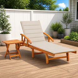 Premium Sun Lounger with Table Adjustable Backrest Wheels