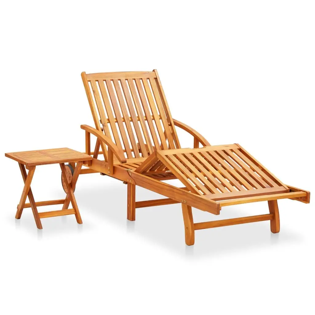 Sun Lounger Acacia Wood Adjustable Backrest Wheels Blue