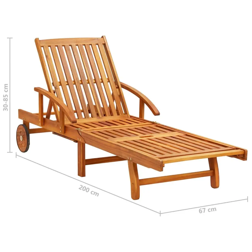Sun Lounger Acacia Wood Adjustable Backrest Wheels Blue