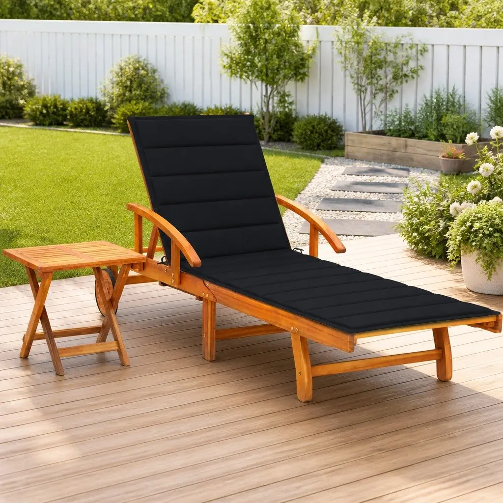 Sun Lounger with Table and Cushion, Adjustable