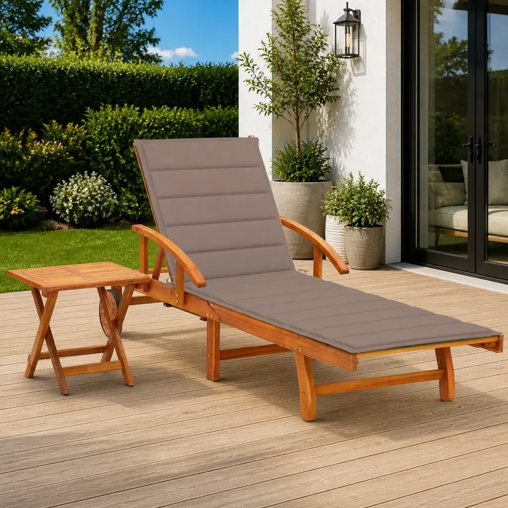 Adjustable Acacia Wood Sun Lounger with Integrated Table