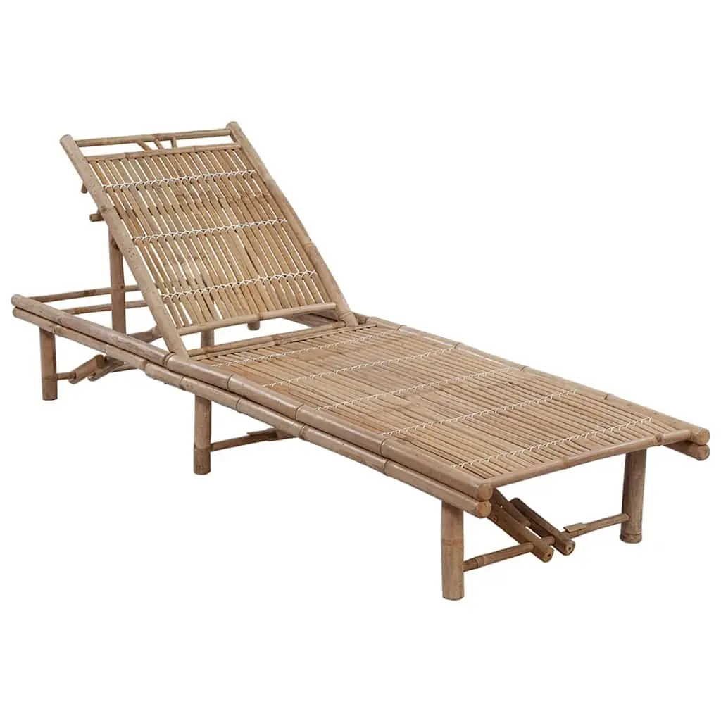 Bamboo Garden Sun Lounger with Cushion Adjustable Backrest Outdoor Seating