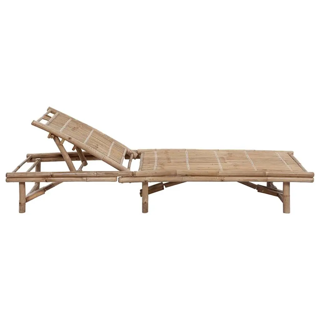 Bamboo Garden Sun Lounger with Cushion Adjustable Backrest Outdoor Seating