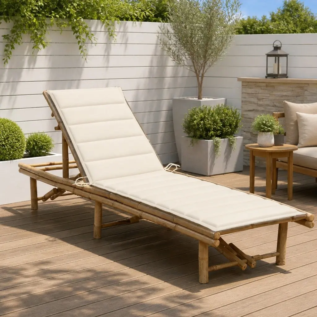 Adjustable Bamboo Sun Lounger with Cushion for Comfort