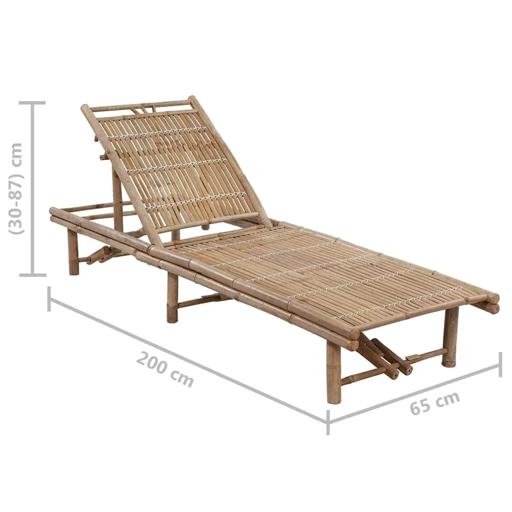 Sun Lounger Bamboo Adjustable Backrest Outdoor Chair Blue
