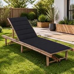 Bamboo Sun Lounger with Cushion Outdoor Garden Seating Adjustable Backrest Black