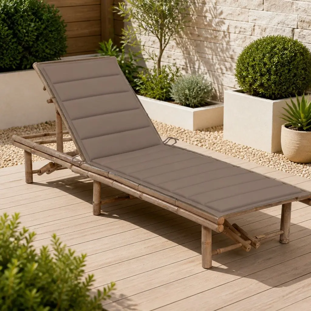Adjustable Garden Sun Lounger with Bamboo Frame & Cushion