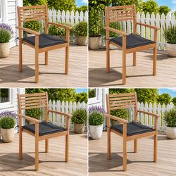 Set of 4 Teak Wood Outdoor Chairs with Anthracite Cushions