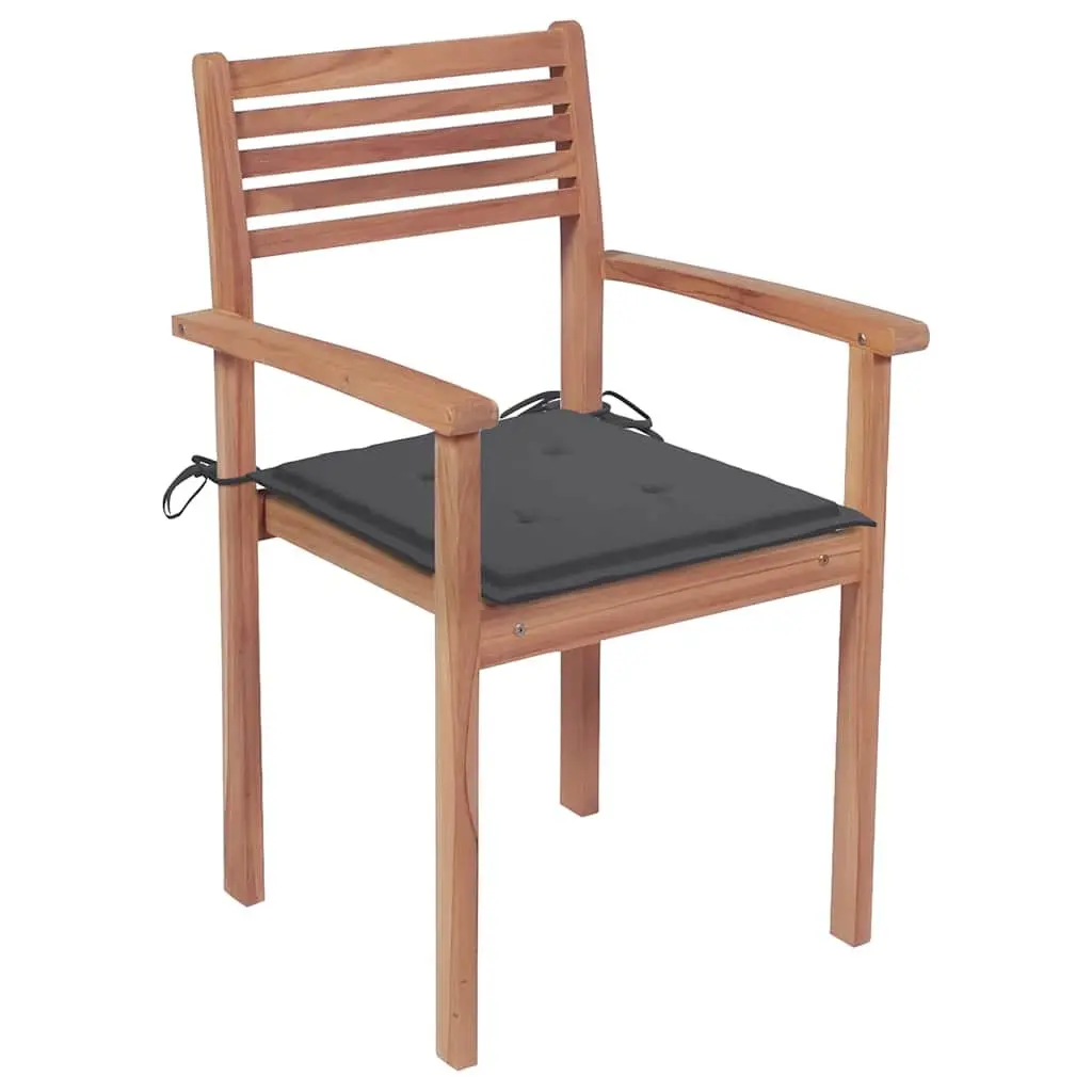 Set of 4 Teak Wood Outdoor Chairs with Anthracite Cushions