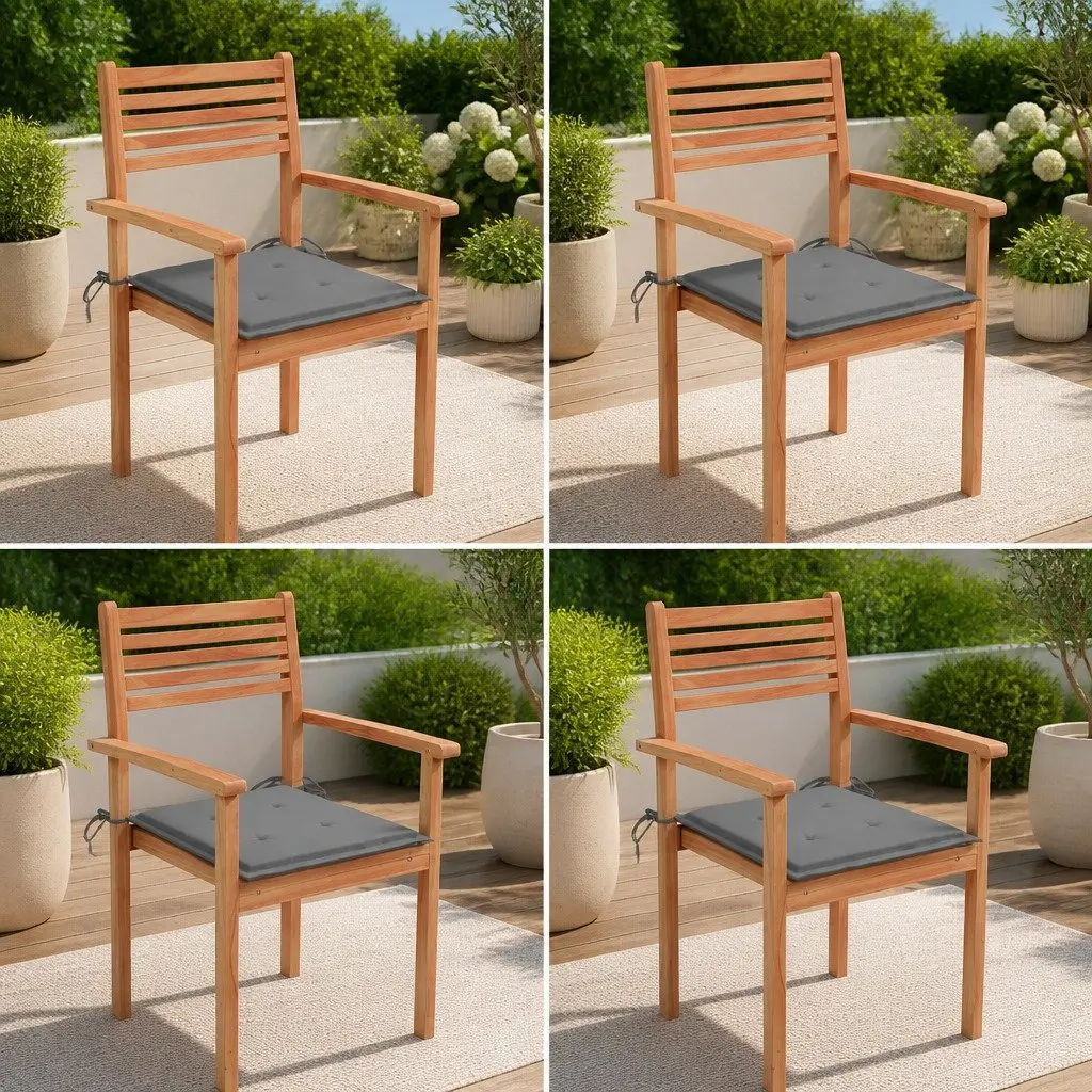 Stackable Teak Wood Outdoor Chairs with Grey Cushions