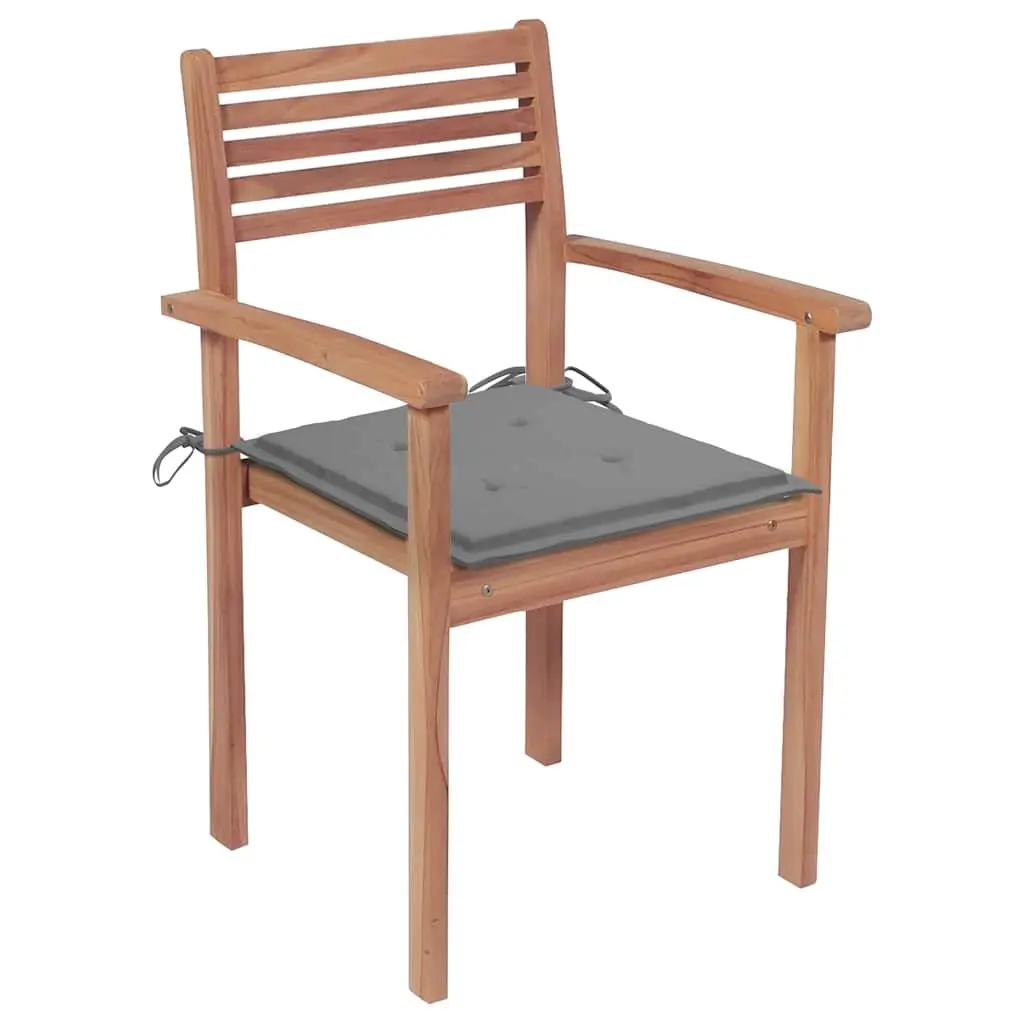 Stackable Teak Wood Outdoor Chairs with Grey Cushions