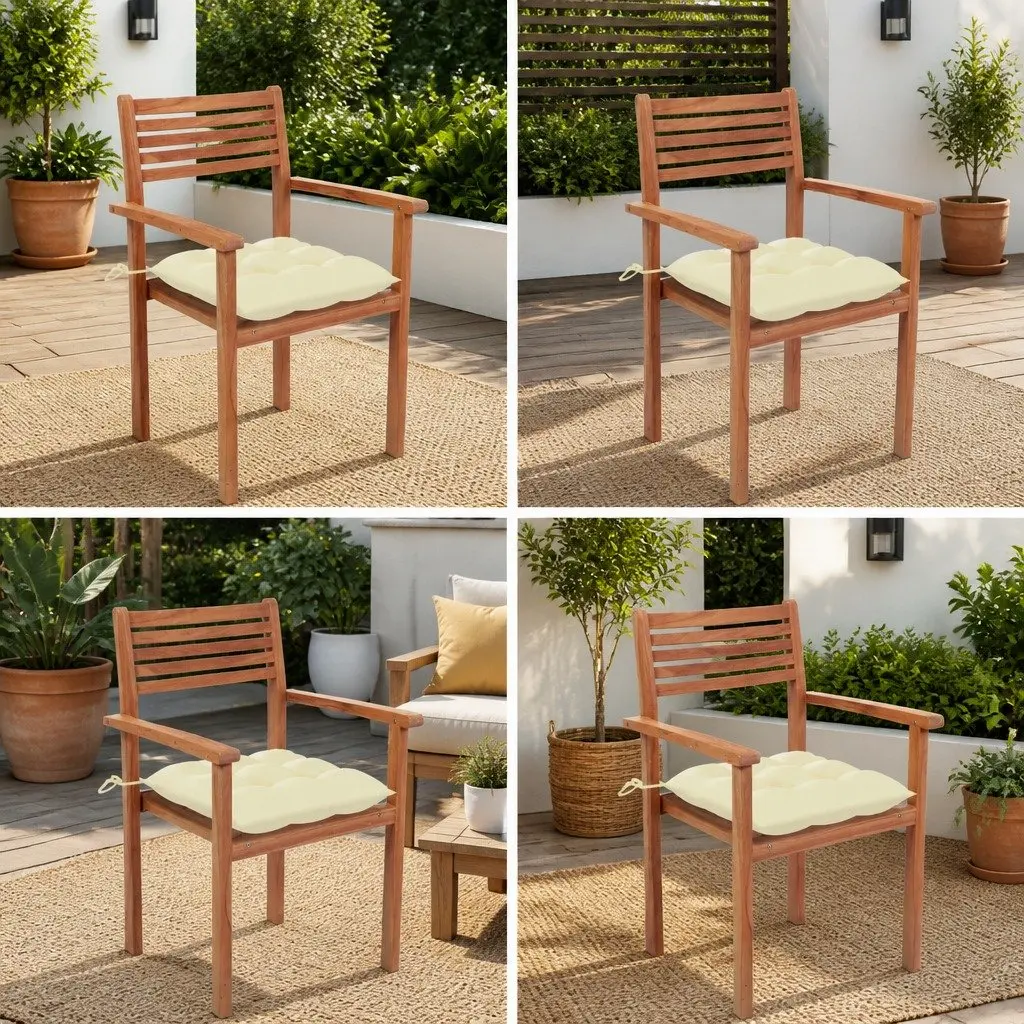 Teak Wood Stackable Garden Chairs Set of 4 with Cushions