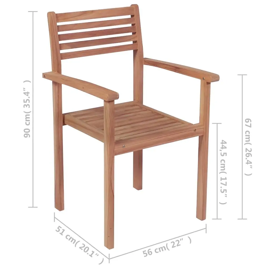 Teak Wood Stackable Garden Chairs Set of 4 with Cushions