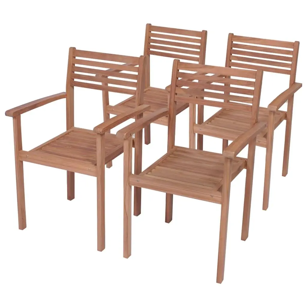 Teak Wood Stackable Garden Chairs Set of 4 with Cushions