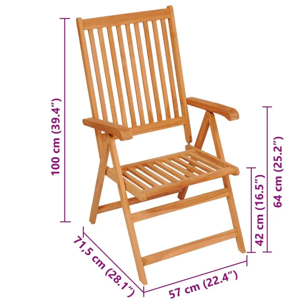 Outdoor Garden Chairs Teak Wood 2 pcs Reclining Anthracite Cushions