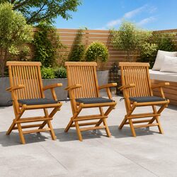 Teak Wood Outdoor Chairs Set of 3 with Cushions