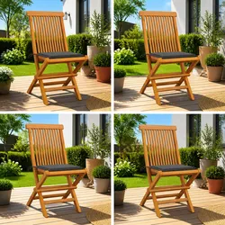 Folding Teak Wood Garden Chairs Set of 4 with Cushions