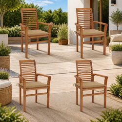 Durable Stackable Teak Wood Dining Chairs - Set of 4