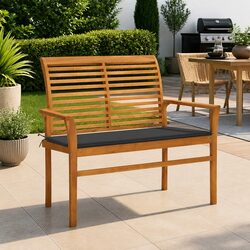 Teak Wood Garden Bench with Anthracite Cushion 112cm