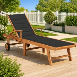 Teak Wood Sun Lounger with Adjustable Backrest and Cushion