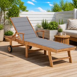 Sturdy Teak Sun Lounger with Adjustable Backrest and Wheels