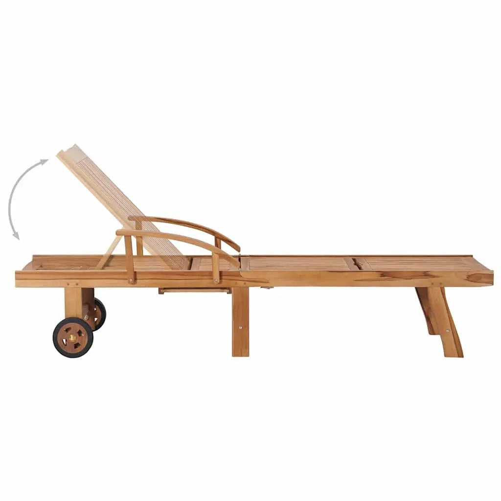 Teak Sun Lounger with Adjustable Backrest and Wheels
